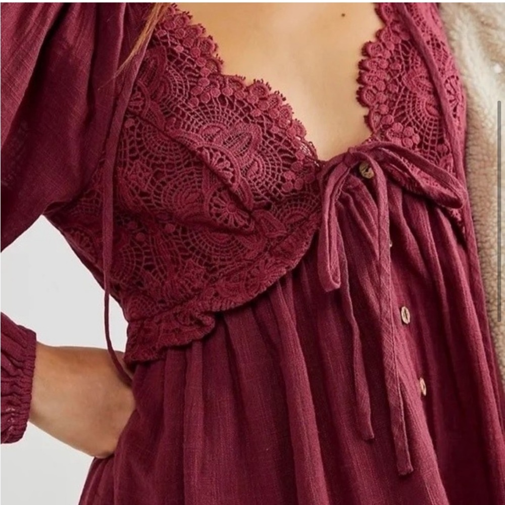Free People Summer‎ Struttin Dress M Crochet Wine Cotton - Picture 2 of 7